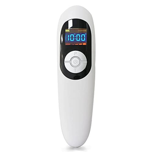 Magnetoe pain relief device front view showing portable handheld design for home use.