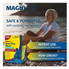 MagniLife knee pain gel tube dispensing demonstrates quick, non-greasy application.