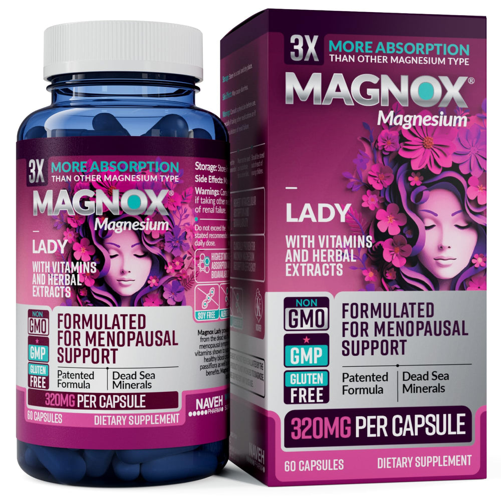 MAGNOX Lady magnesium bottle front view for daily menopause support and calm energy.