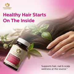 Maharishi Ayurveda Healthy Hair & Nails blend of eclipta, ashwagandha and tinospora for hair resilience.