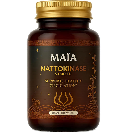 Maïa Nattokinase bottle front showing 5000 FU potency for arterial support.