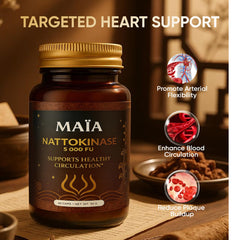 Close-up of Maïa nattokinase capsules for convenient daily use.