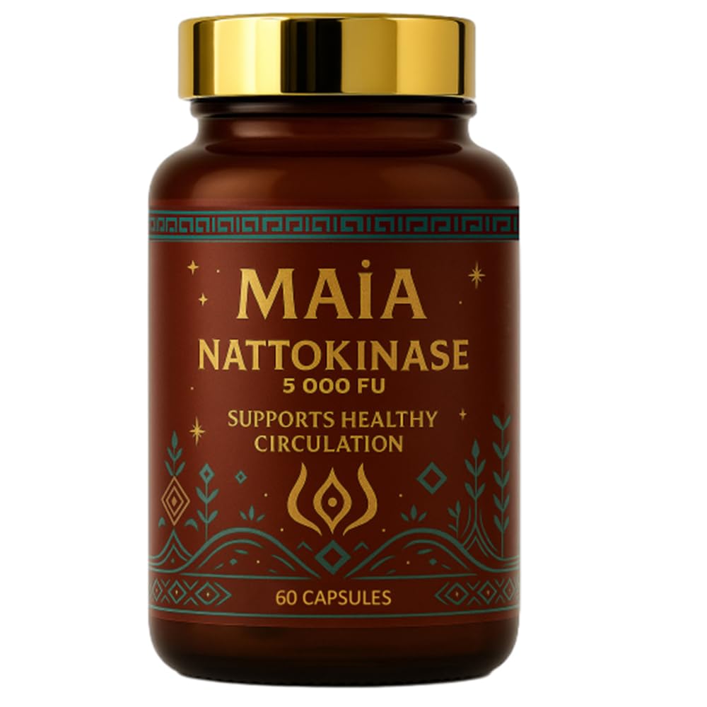 Maia Nattokinase bottle front, plant-based capsules for daily wellness.