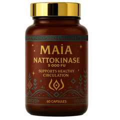Maia Nattokinase bottle front, plant-based capsules for daily wellness.