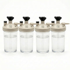 Main Clinic Supply high flow humidifier bottle attached to oxygen concentrator shows smooth moisture delivery