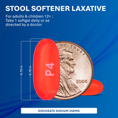 MAJOR Docusate Sodium 250 mg softgels four-pack display for reliable everyday use.