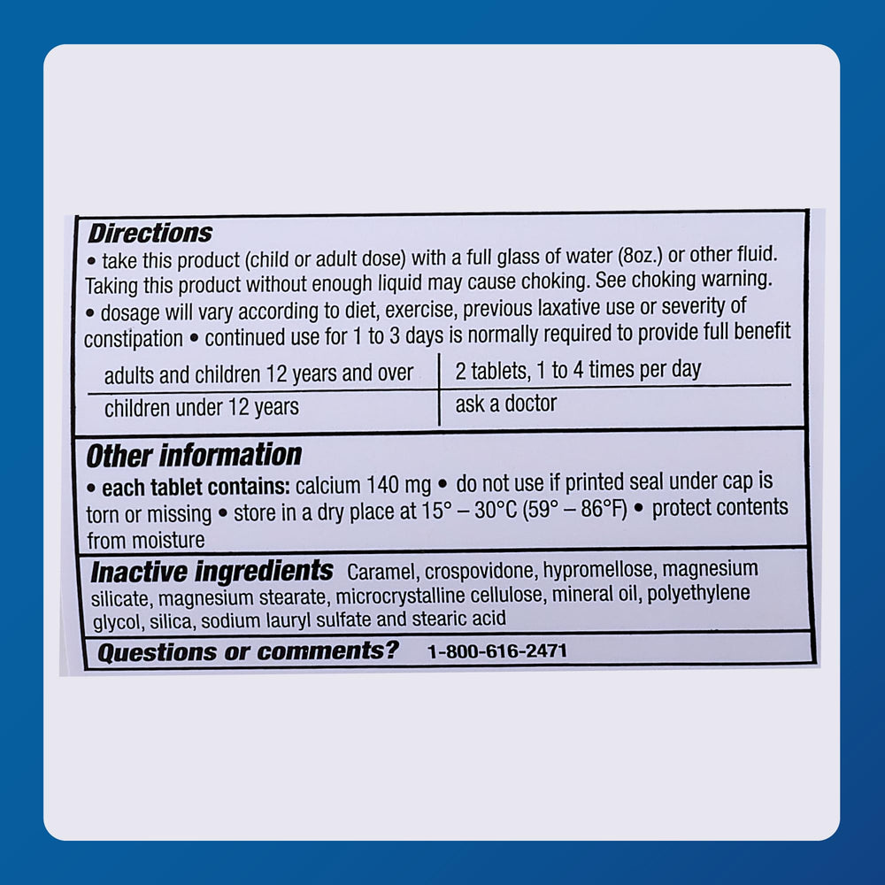 User pouring water with MAJOR Fiber-Tabs indicating dosage guidance.