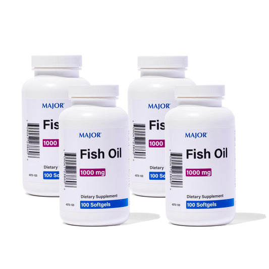 MAJOR Omega-3 bottle front shows 1000 mg softgels for daily use.