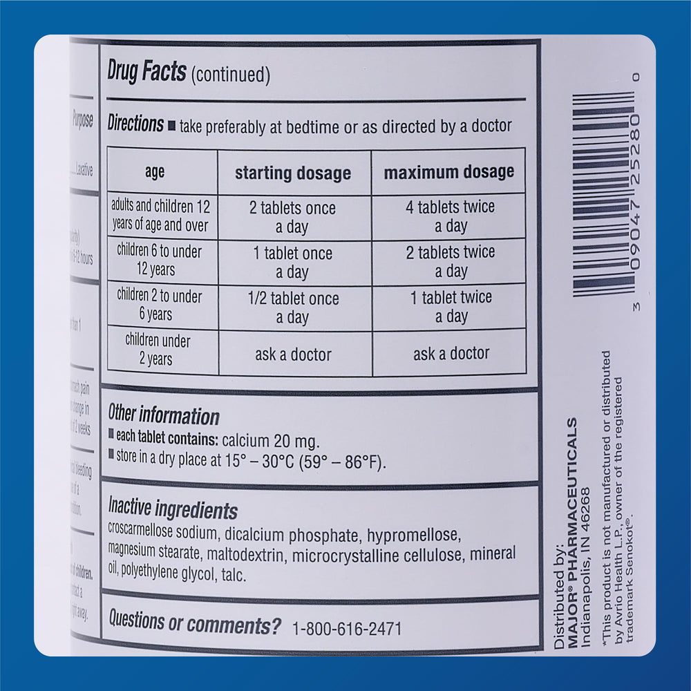 MAJOR Pharmaceuticals laxative bottle displayed on kitchen counter.