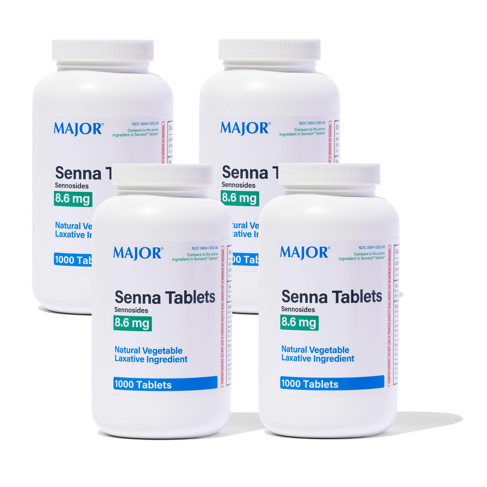 MAJOR Senna 8.6 mg tablets in bottle shown for occasional relief.