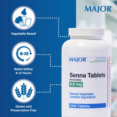 Close-up of MAJOR Senna label with dosage directions.