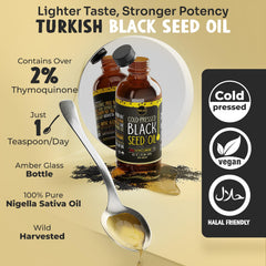 MAJU Black Seed Oil glass bottle closeup reveals amber glass and premium quality.