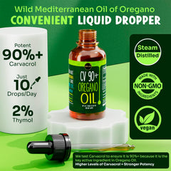 Close-up of MAJU Oregano Oil Drops dropper for precise dosing.