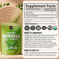 Closeup of MAJU Moringa Powder fine texture and extra-fine grind