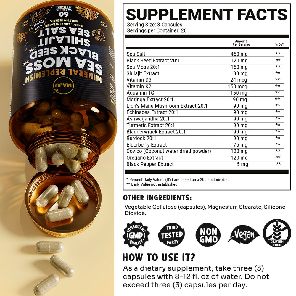 Maju Superfoods hydration-support capsules arranged for easy daily use.