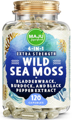 MAJU Wild Irish Sea Moss capsules bottle for daily wellness on the go.
