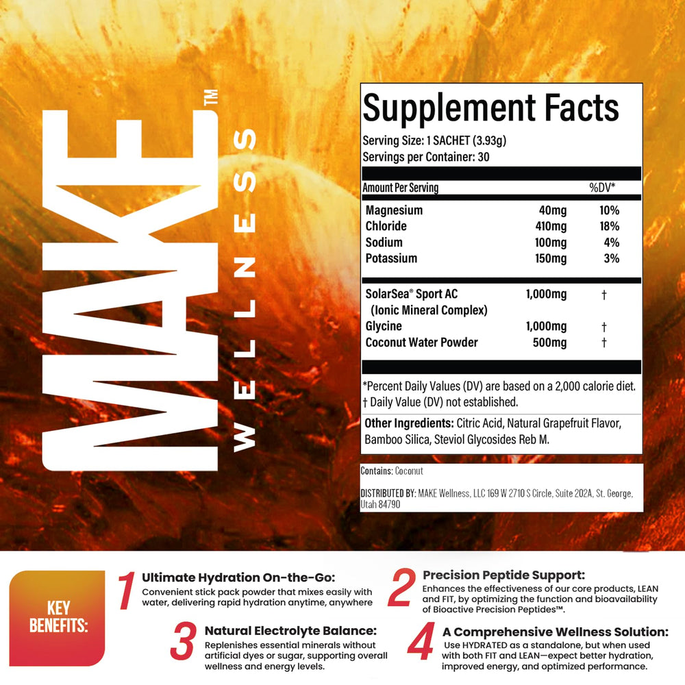Make Wellness HYDRATED daily serving showing a handy scoop for easy use.