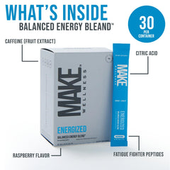 Make Wellness Energized label closeup highlighting the bioactive peptide blend.