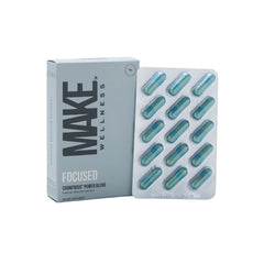 Make Wellness bottle-front view promoting daily focus support.