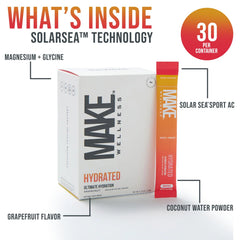 Make Wellness HYDRATED bioactive blend close-up highlights ingredients.