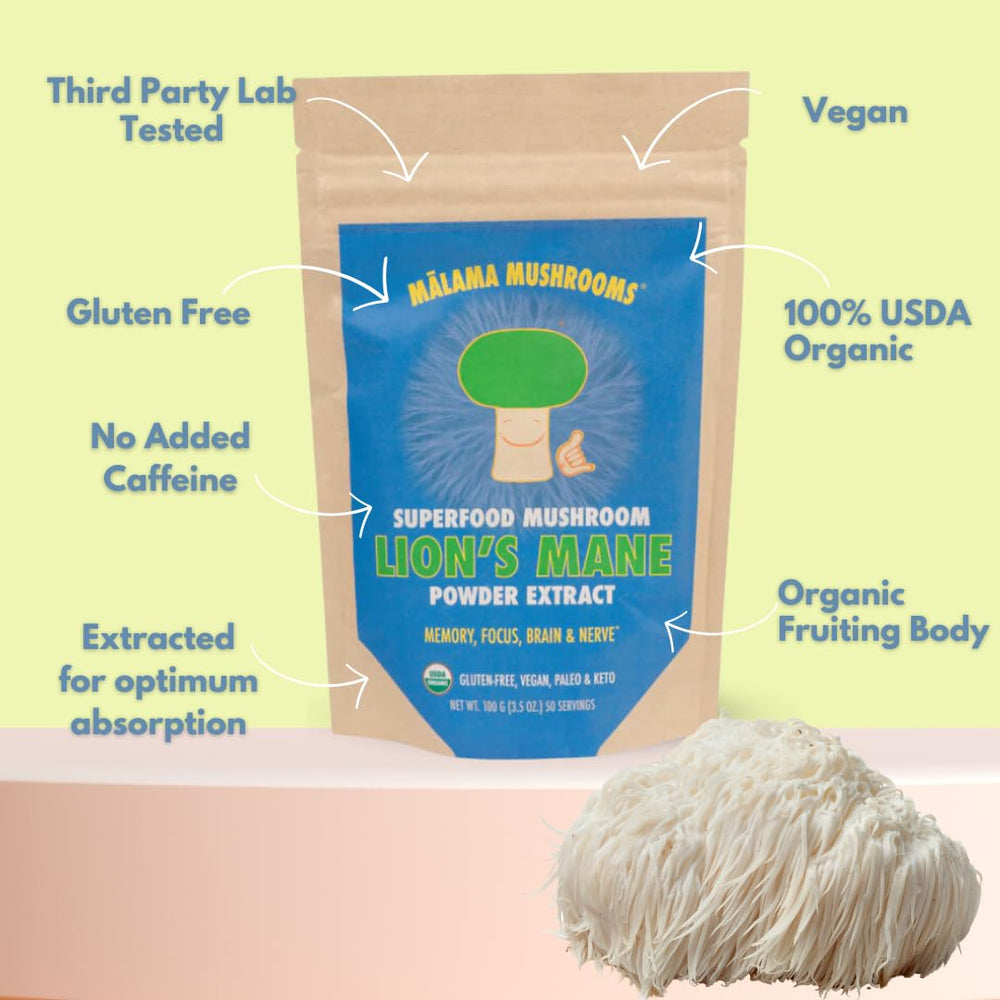 Malama Mushrooms Lion's Mane tea cup ready for warm cognitive support