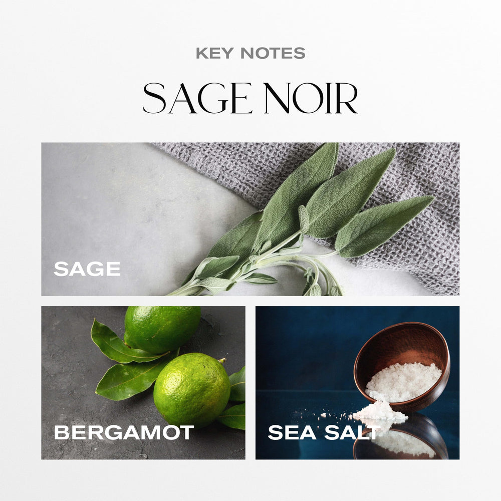 Malbella Essentials Sage Noire hand-poured coconut wax candle ready for cozy moments.