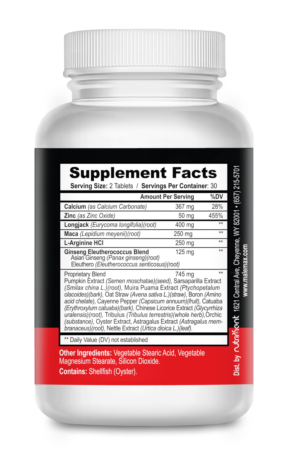 MaleMax bottle label close-up highlighting dosage guidance