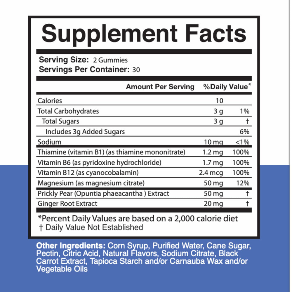 Mama Bear Oasis Nerve Support Gummies label close-up showing vegan formula and nutrients.