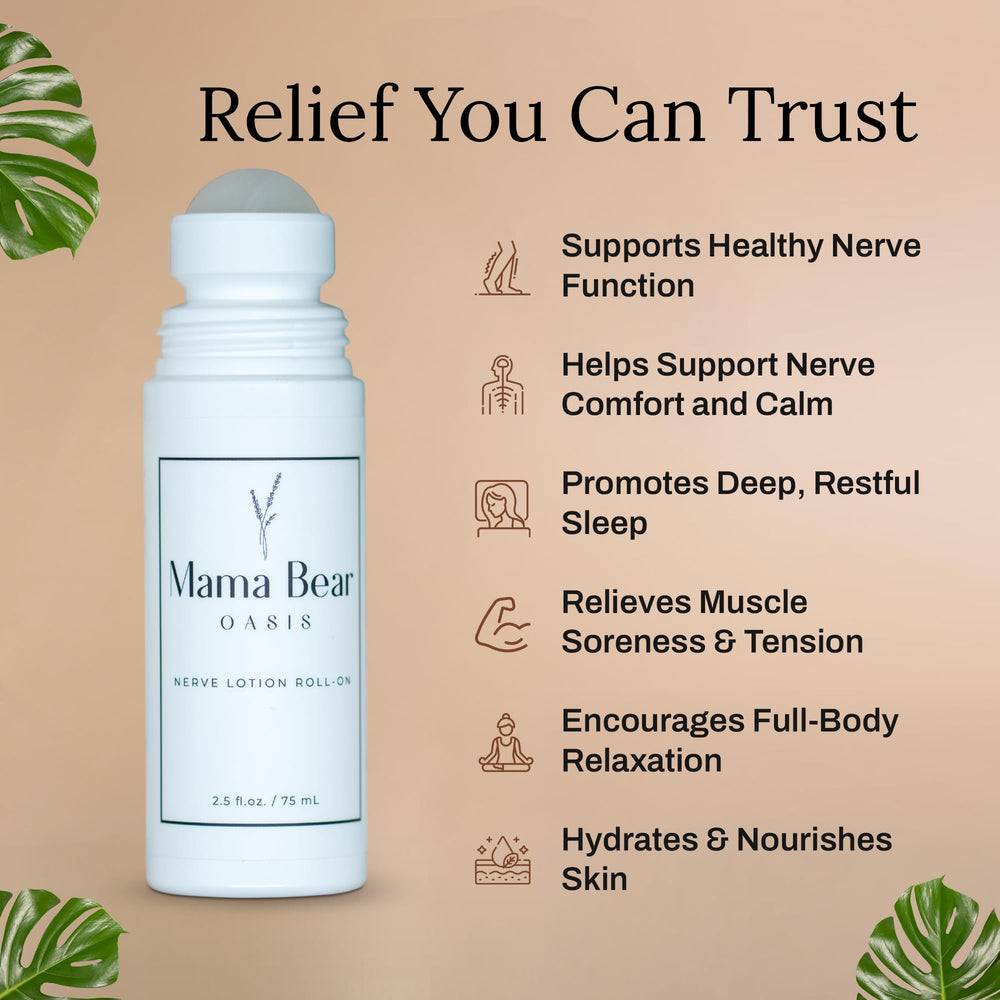 Mama Bear Oasis roll-on nerve support application on arm shows easy use