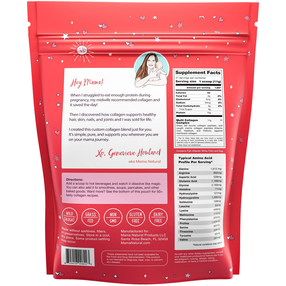 Eco-friendly USA packaging of Mama Natural Multi Collagen for daily wellness.