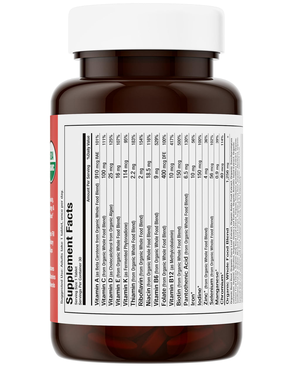 Mama Natural Organic Women's Multivitamin daily-use setup on kitchen counter.