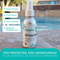 Mambino Organics Anti-Bug Spray reef-safe packaging for ocean trips.