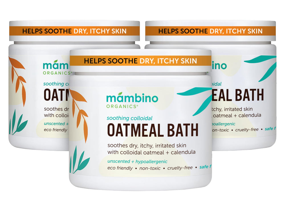 Mambino Organics soothing oatmeal bath packfront shows gentle, plant-based care for sensitive skin