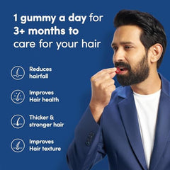 Man Matters Biotin Hair Gummy jar back reveals ingredients and nutrition details