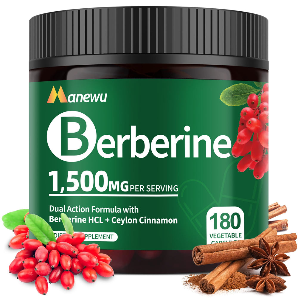 Manewu berberine supplement bottle front highlighting a high-potency 1500mg formula for daily wellness