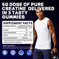 Manewu Creatine Monohydrate Gummies blueberry flavor closeup suggesting tasty training support