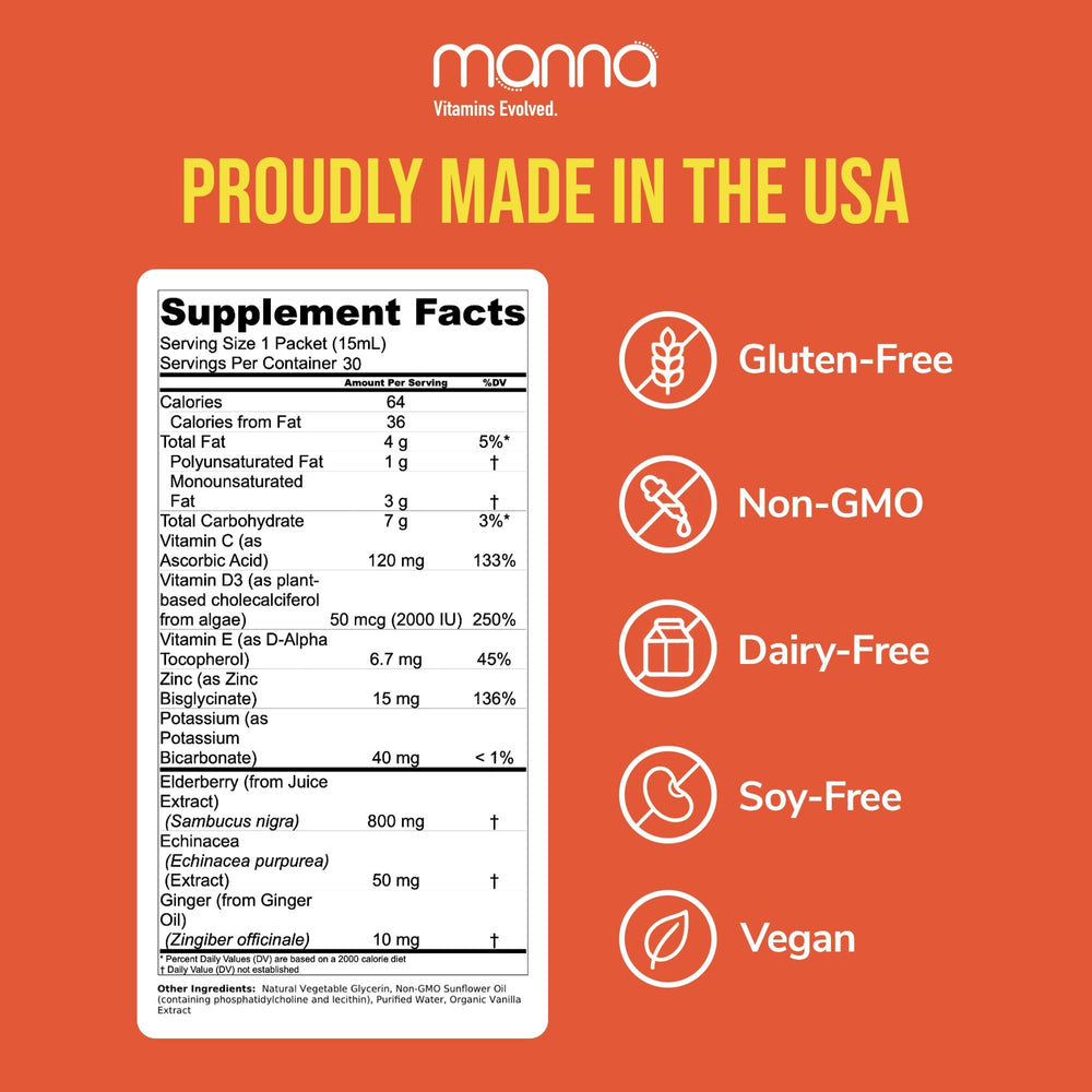 Manna elderberry extract syrup bottle highlighting real elderberry extract benefits