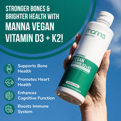 Manna Vitamins Evolved label closeup shows vegan liposomal formula details.