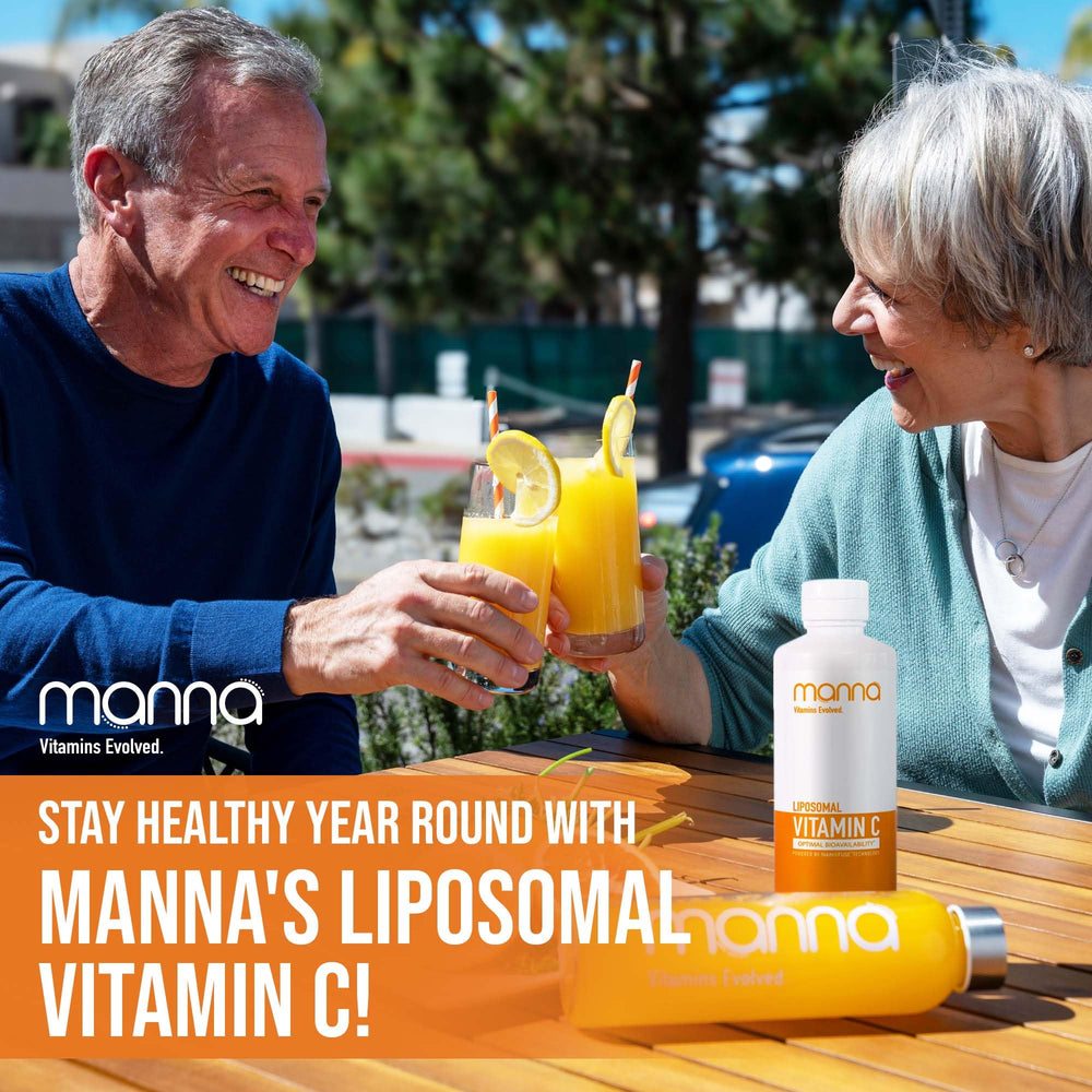 Liquid vitamin C shot over ice suggests refreshing delivery and gut-friendly formula.
