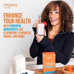 Manna Evolved travel-friendly immune sachets ready for on-the-go use