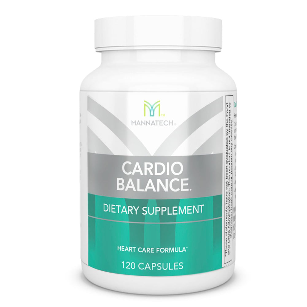 Mannatech CardioBALANCE bottle front highlighting daily cardiovascular wellness.