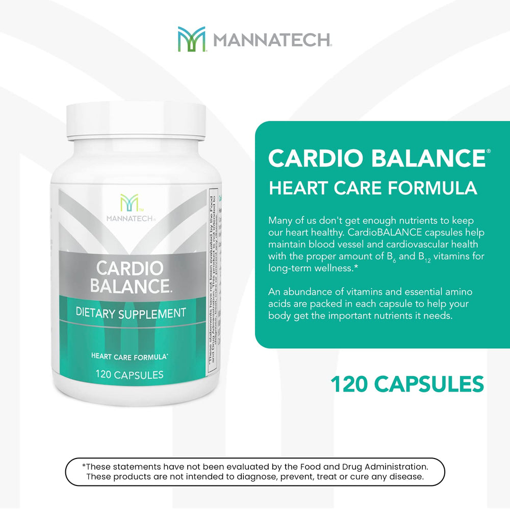 Nutritional label emphasizing vitamins C, E, B6 and folic acid for CardioBALANCE.