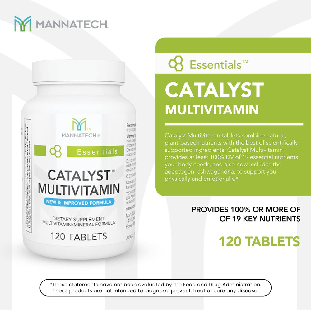 Mannatech Catalyst bottle-label details ingredients and 19 essential nutrients.