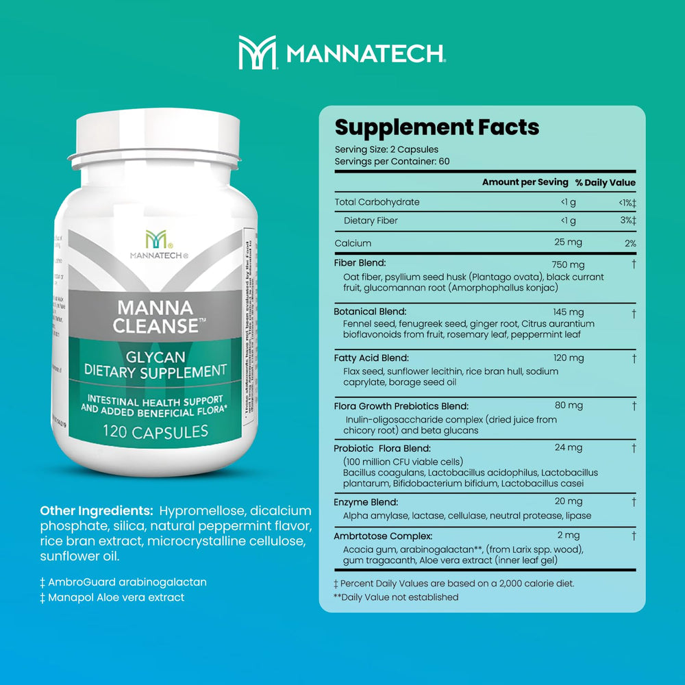 Mannatech Digestive Enzymes bottle label highlighting Ambrotose Aloe blend.