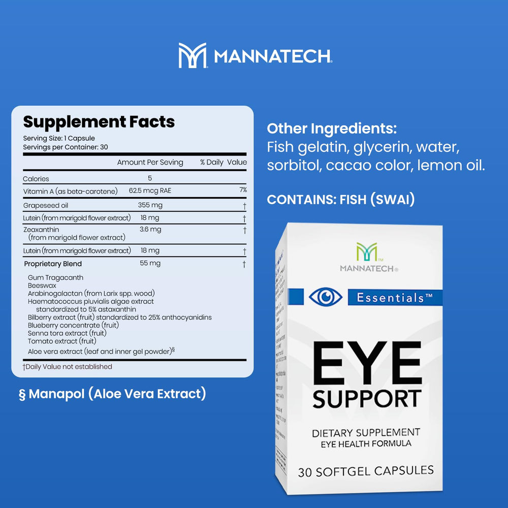 Mannatech Eye Care Supplement capsules ready for daily use for eye comfort.
