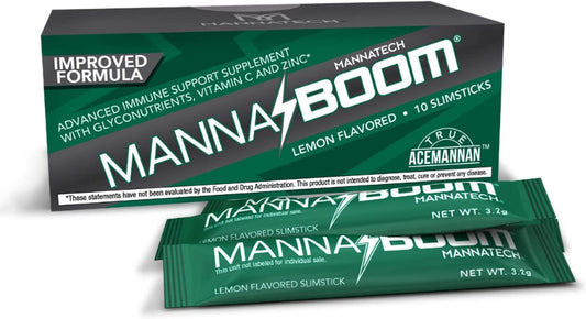 Mannatech MannaBOOM slimstick pack shows citrus flavor for on-the-go immune support.