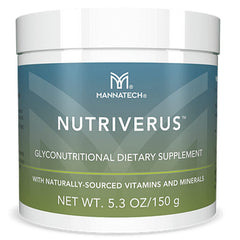 Mannatech NutriVerus bottle front label close-up for daily immune support and vitality.