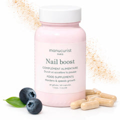 Manucurist Nail Boost bottle pour; vegan formula for healthier nails over time.