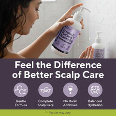 Shampoo bottle pouring to show gentle cleansing action by Marie Originals.