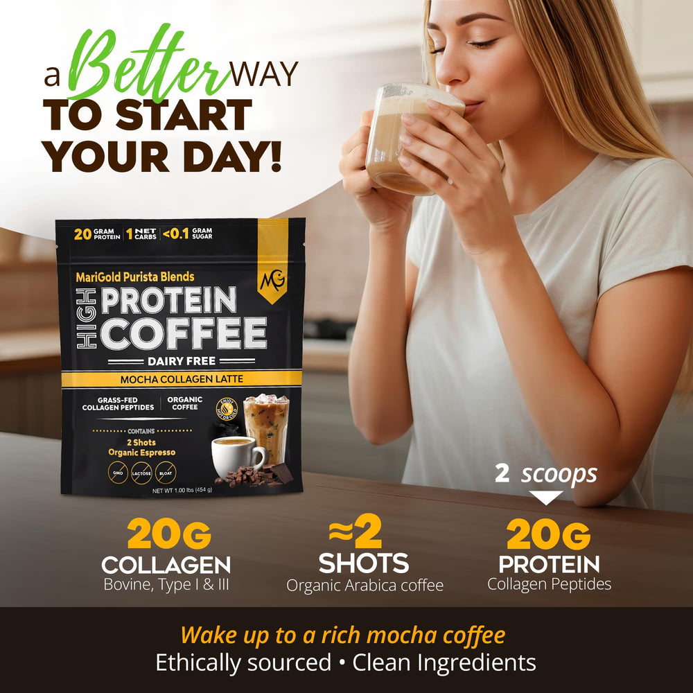 MariGold Collagen Coffee cup ready for a bold mocha latte sip